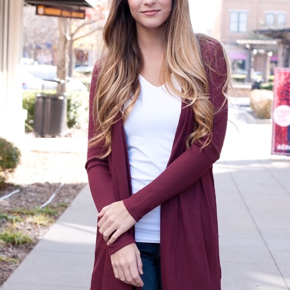 Last 2! M-L Burgundy Open Front Cardigan - Picture 4 of 8